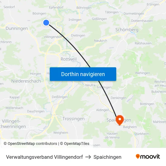 Verwaltungsverband Villingendorf to Spaichingen map