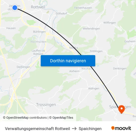 Verwaltungsgemeinschaft Rottweil to Spaichingen map