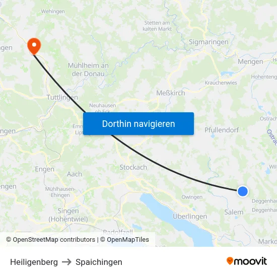 Heiligenberg to Spaichingen map