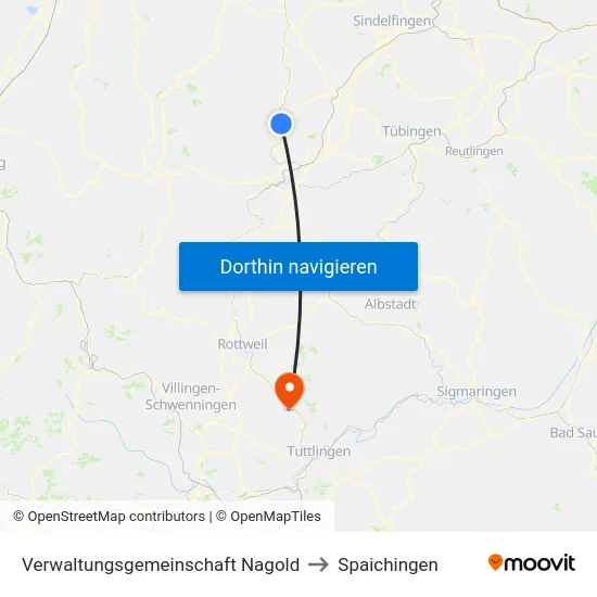 Verwaltungsgemeinschaft Nagold to Spaichingen map