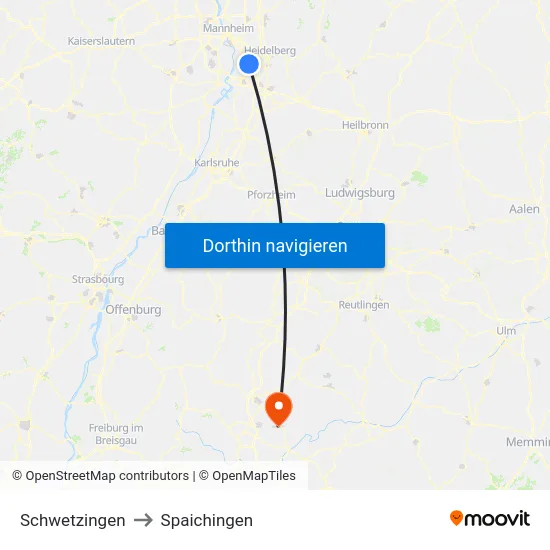 Schwetzingen to Spaichingen map