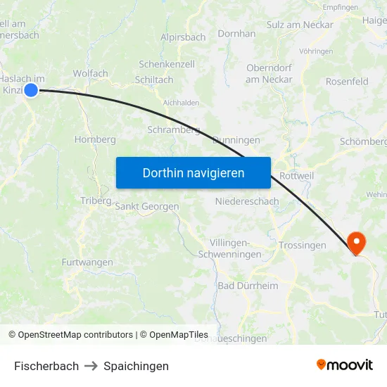 Fischerbach to Spaichingen map