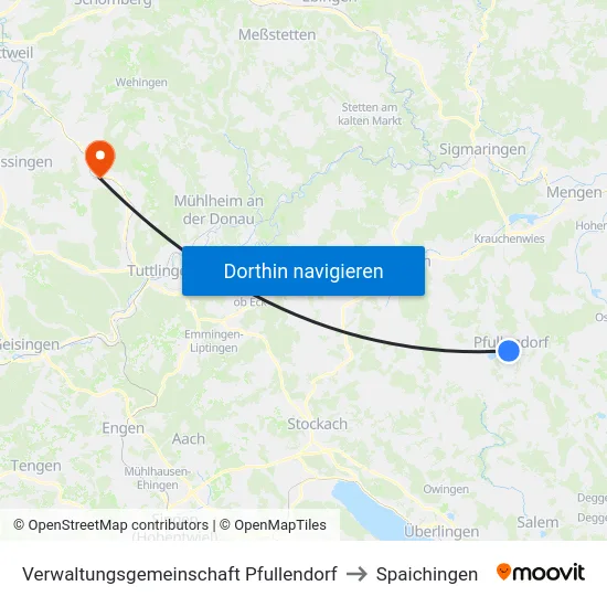 Verwaltungsgemeinschaft Pfullendorf to Spaichingen map