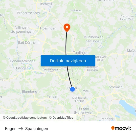Engen to Spaichingen map