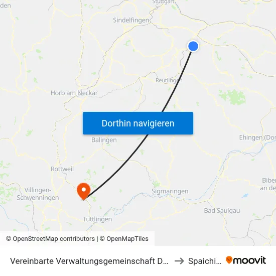 Vereinbarte Verwaltungsgemeinschaft Der Stadt Nürtingen to Spaichingen map