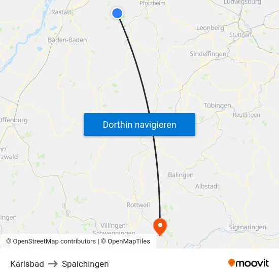 Karlsbad to Spaichingen map