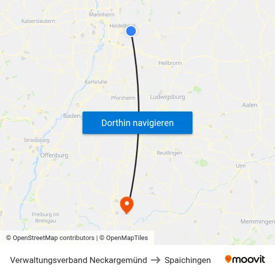Verwaltungsverband Neckargemünd to Spaichingen map