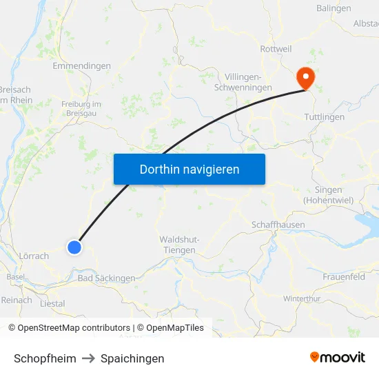 Schopfheim to Spaichingen map
