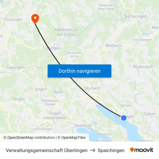 Verwaltungsgemeinschaft Überlingen to Spaichingen map