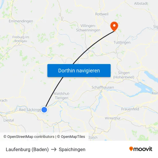 Laufenburg (Baden) to Spaichingen map