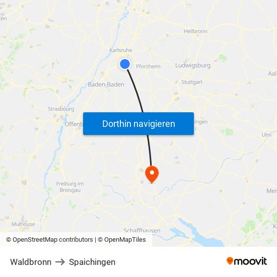 Waldbronn to Spaichingen map