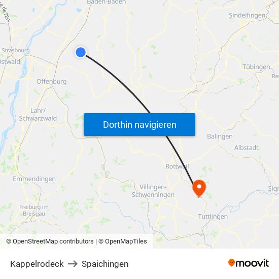 Kappelrodeck to Spaichingen map