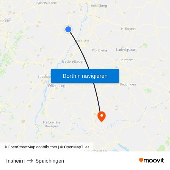 Insheim to Spaichingen map