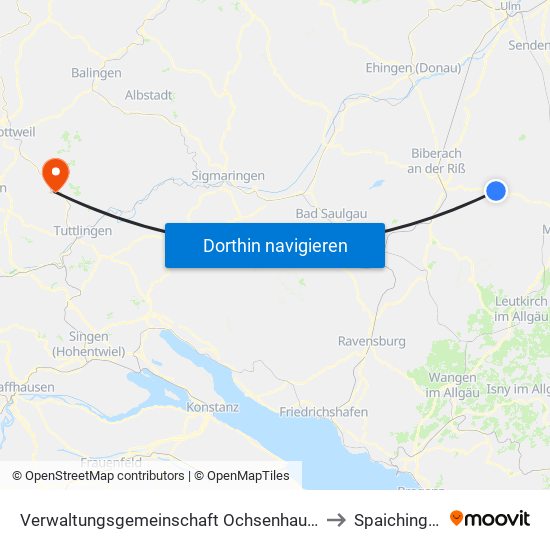 Verwaltungsgemeinschaft Ochsenhausen to Spaichingen map