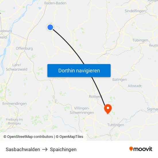 Sasbachwalden to Spaichingen map