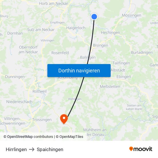Hirrlingen to Spaichingen map