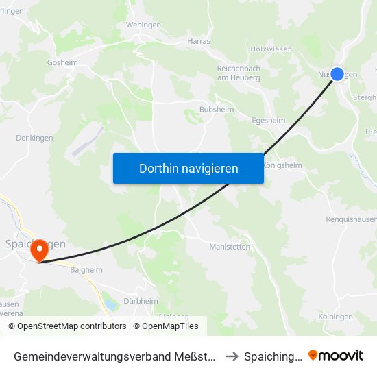Gemeindeverwaltungsverband Meßstetten to Spaichingen map