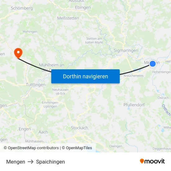 Mengen to Spaichingen map