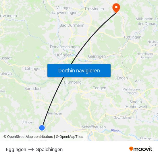 Eggingen to Spaichingen map