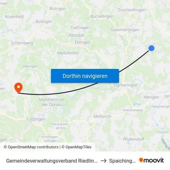 Gemeindeverwaltungsverband Riedlingen to Spaichingen map