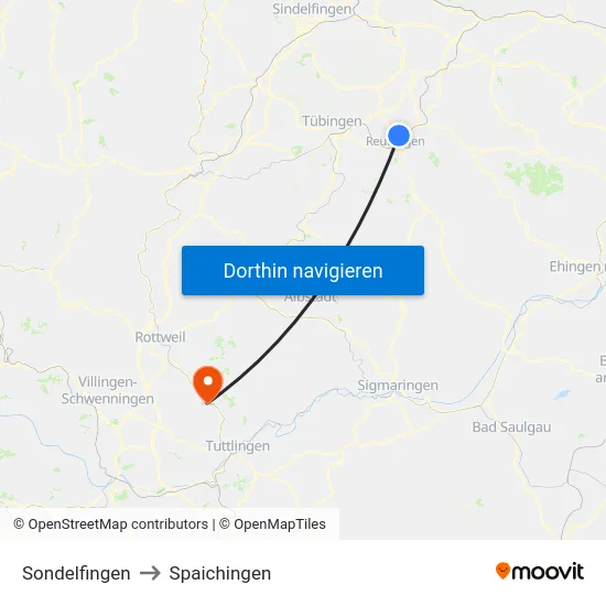 Sondelfingen to Spaichingen map