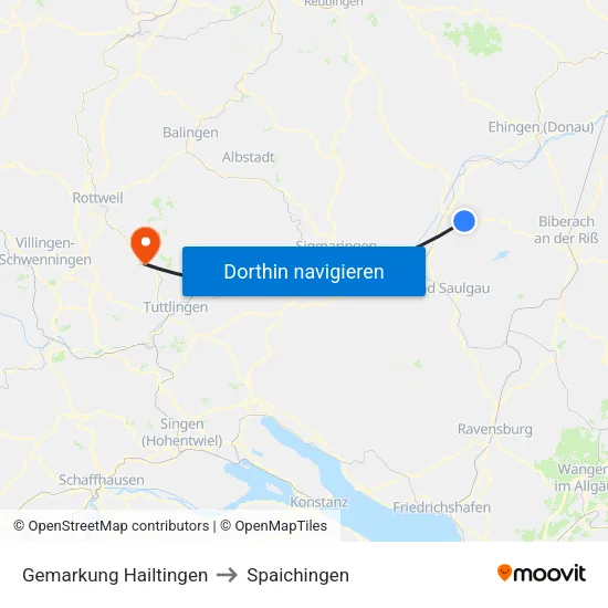 Gemarkung Hailtingen to Spaichingen map