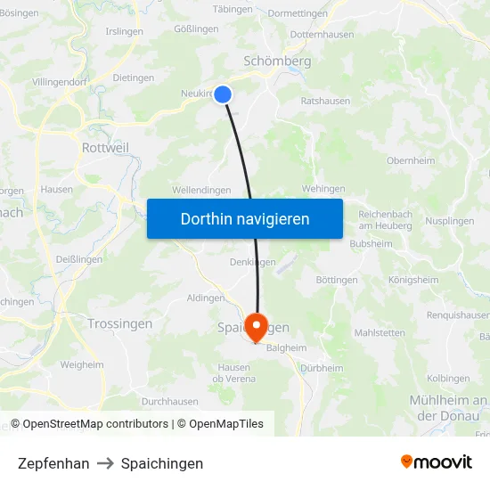 Zepfenhan to Spaichingen map