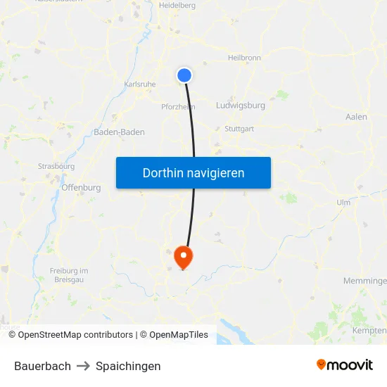 Bauerbach to Spaichingen map
