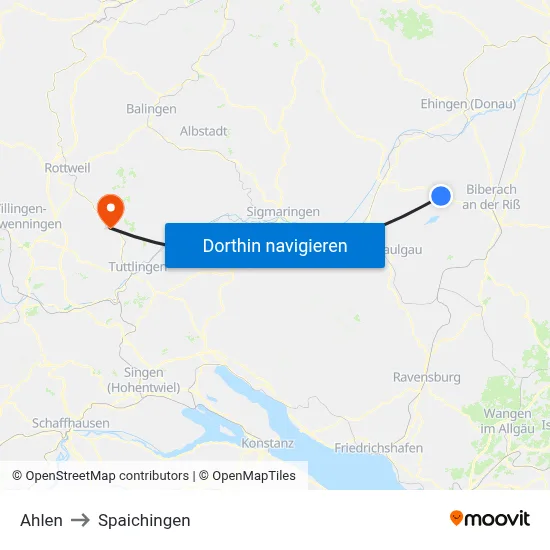 Ahlen to Spaichingen map