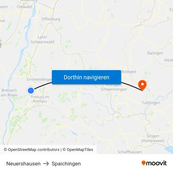 Neuershausen to Spaichingen map