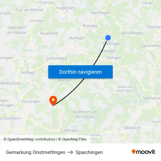 Gemarkung Onstmettingen to Spaichingen map