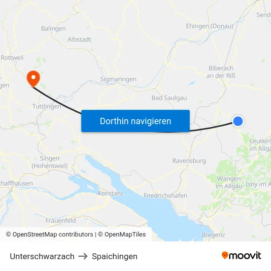 Unterschwarzach to Spaichingen map