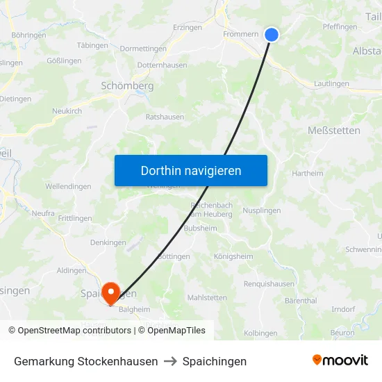 Gemarkung Stockenhausen to Spaichingen map