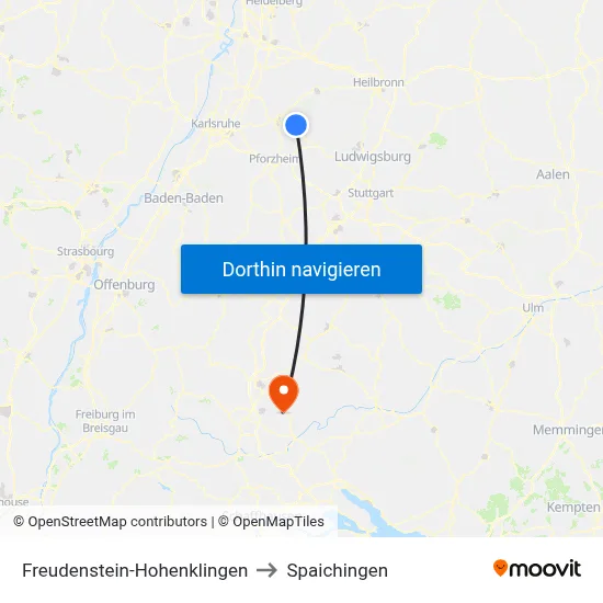 Freudenstein-Hohenklingen to Spaichingen map