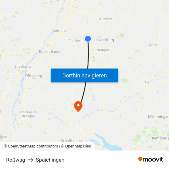Roßwag to Spaichingen map