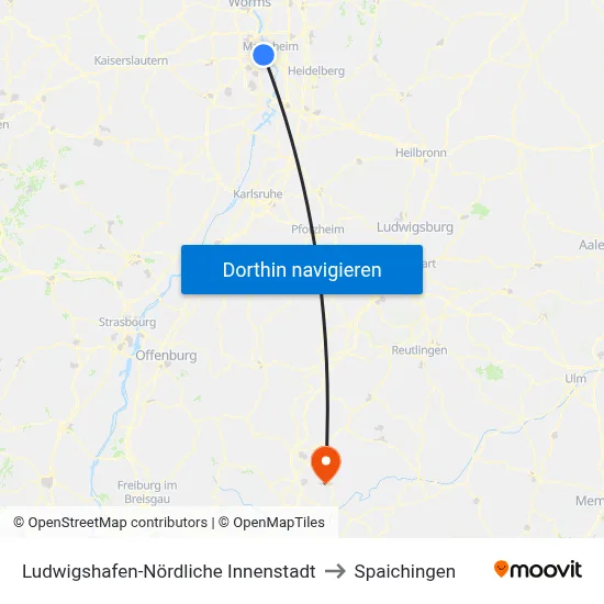 Ludwigshafen-Nördliche Innenstadt to Spaichingen map