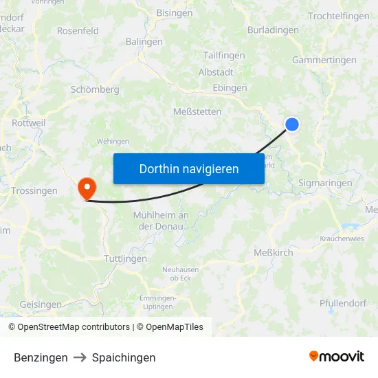 Benzingen to Spaichingen map