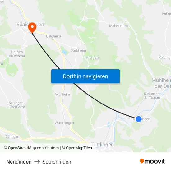 Nendingen to Spaichingen map