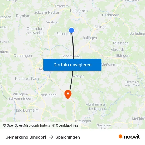 Gemarkung Binsdorf to Spaichingen map