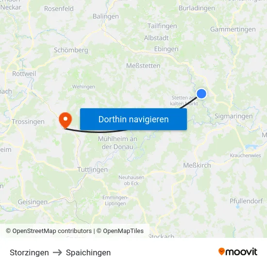 Storzingen to Spaichingen map