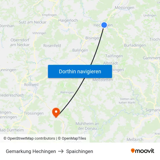 Gemarkung Hechingen to Spaichingen map