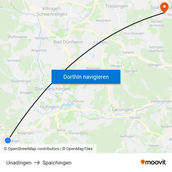 Unadingen to Spaichingen map
