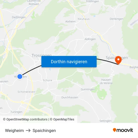 Weigheim to Spaichingen map