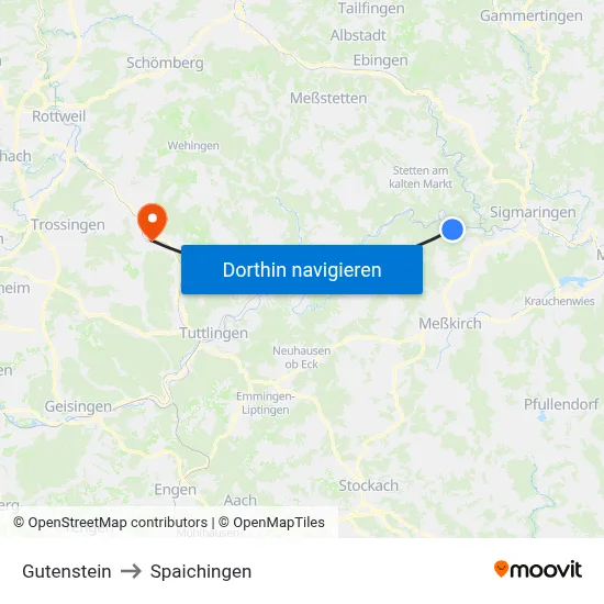 Gutenstein to Spaichingen map