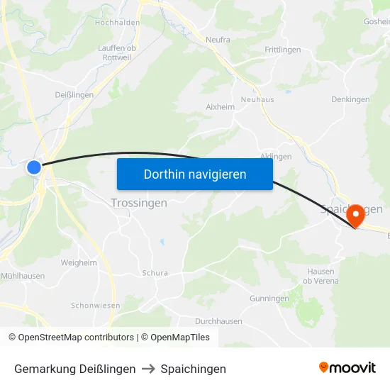 Gemarkung Deißlingen to Spaichingen map