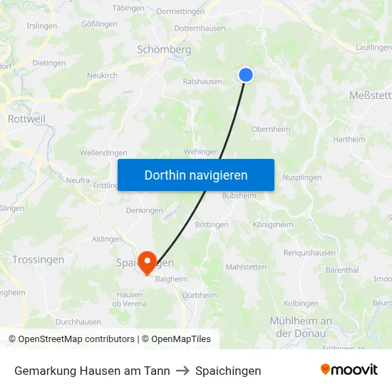 Gemarkung Hausen am Tann to Spaichingen map