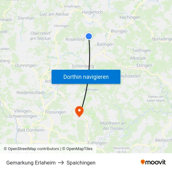 Gemarkung Erlaheim to Spaichingen map