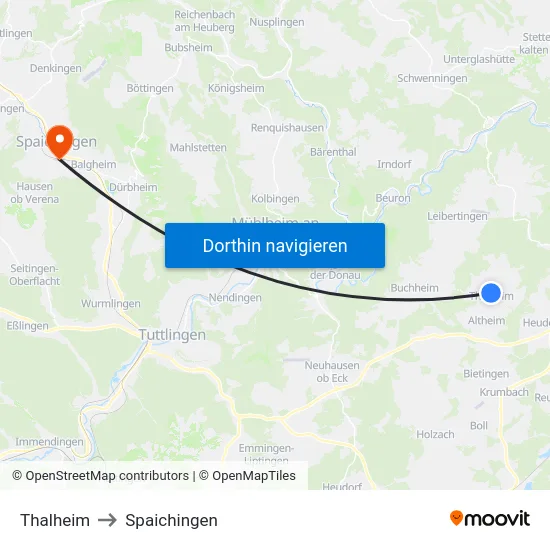 Thalheim to Spaichingen map