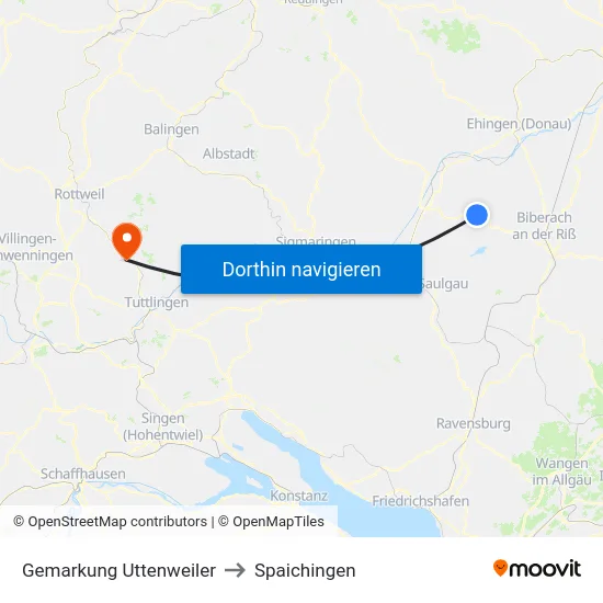 Gemarkung Uttenweiler to Spaichingen map