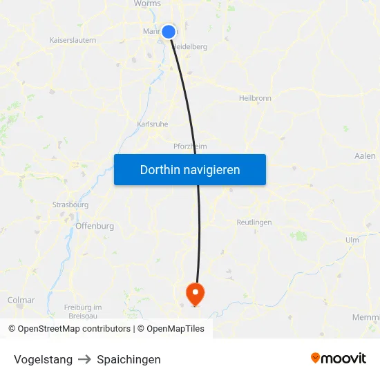 Vogelstang to Spaichingen map